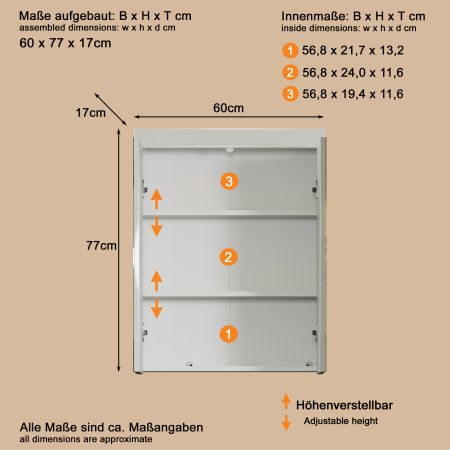 Badezimmer Spiegelschrank Adamo in wei� Hochglanz Badschrank 2-t�rig 60 x 77 cm