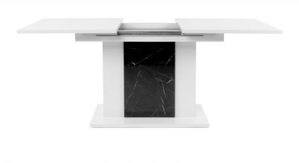 Esstisch "Brügge" in weiß Hochglanz und Marmor - Optik ausziehbar mit Einlegeplatte 140 / 180 x 80 cm