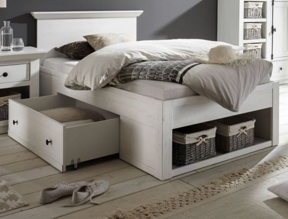Schlafzimmer komplett Hooge in Pinie wei Landhaus Set mit Bett, Kleiderschrank, Kommode und Nachttisch