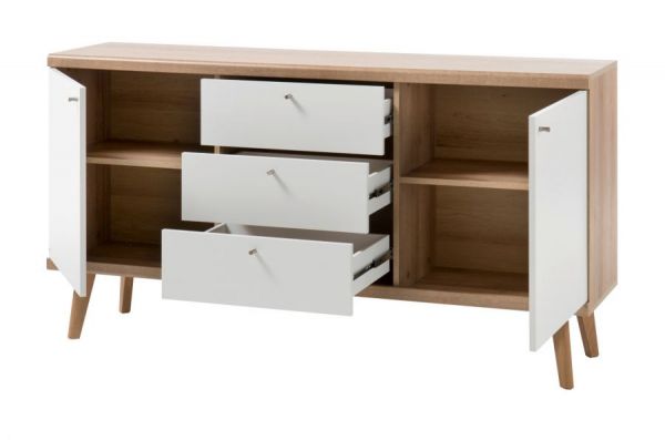 Sideboard Helge in wei und Eiche Riviera Kommode skandinavisch 160 x 83 cm