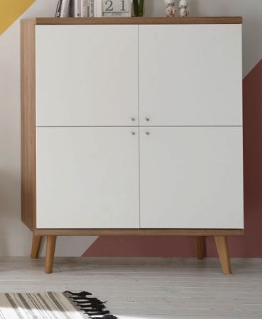 Highboard Helge in wei und Eiche Riviera skandinavisch 107 x 134 cm