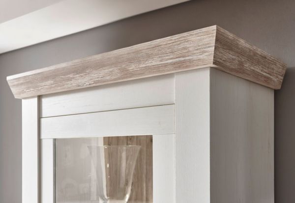Vitrine Rovola in Pinie wei / Oslo Pinie Landhaus Vitrinenschrank 71 x 146 cm