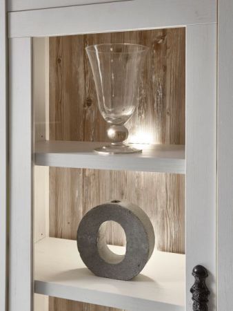 Vitrine Rovola in Pinie wei / Oslo Pinie Landhaus Vitrinenschrank 71 x 146 cm