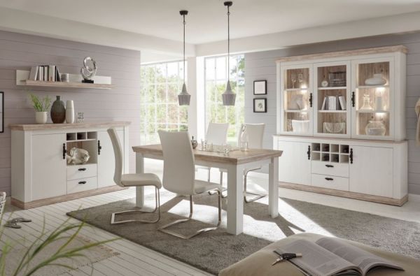 Vitrine Rovola in Pinie wei / Oslo Pinie Landhaus Vitrinenschrank 71 x 146 cm