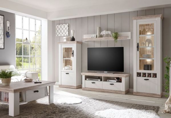 Vitrine Rovola in Pinie wei / Oslo Pinie Landhaus Vitrinenschrank 71 x 146 cm