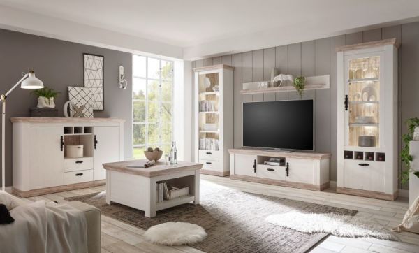 TV-Lowboard Rovola in Pinie wei / Oslo Pinie Landhaus TV-Unterteil 156 x 51 cm