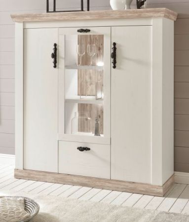 Highboard Rovola in Pinie wei / Oslo Pinie Landhaus Kommode 140 x 146 cm Anrichte