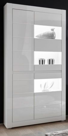 Vitrine Nobile in wei Hochglanz und Stone Design grau Vitrinenschrank 100 x 198 cm