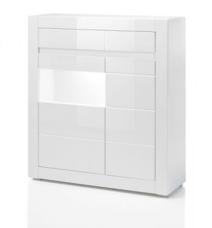 Highboard Nobile in wei Hochglanz und Stone Design grau Kommode 100 x 112 cm