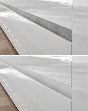 Vitrine Nobile in wei Hochglanz und Stone Design grau Vitrinenschrank 66 x 112 cm Kommode