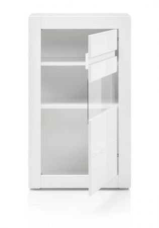 Vitrine Nobile in wei Hochglanz und Stone Design grau Vitrinenschrank 66 x 112 cm Kommode