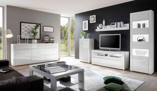 Kommode Nobile in Hochglanz wei und Stone Design grau 66 x 112 cm