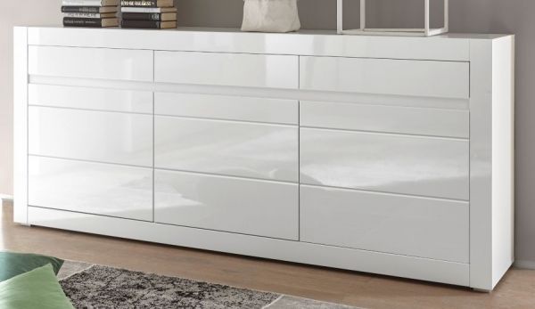 Sideboard Nobile in wei Hochglanz und Stone Design grau Kommode 217 x 90 cm