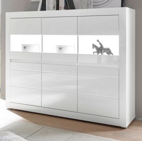 Highboard Nobile in wei Hochglanz und Stone Design grau 164 x 131 cm