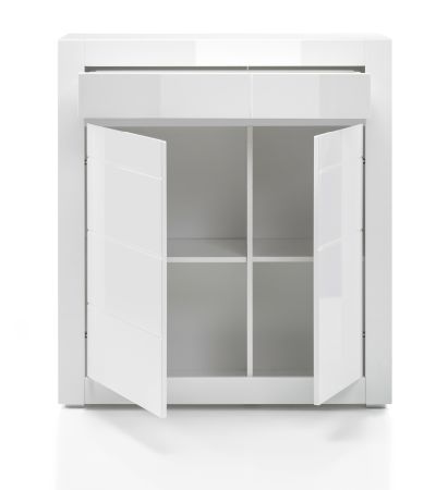 Wohnwand Nobile in Hochglanz wei und Stone Design grau Anbauwand 4-teilig 370 x 198 cm