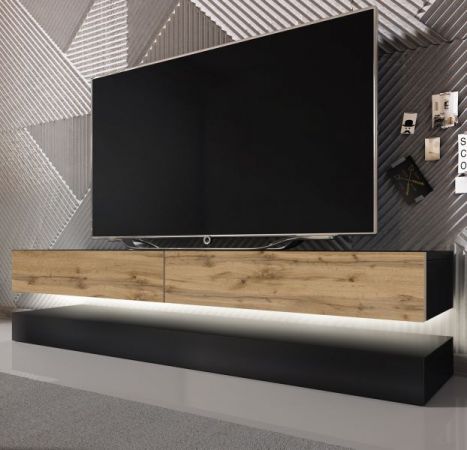 TV Lowboard Bird in schwarz und Eiche 2-teilig 140 x 45 cm hngend mit LED