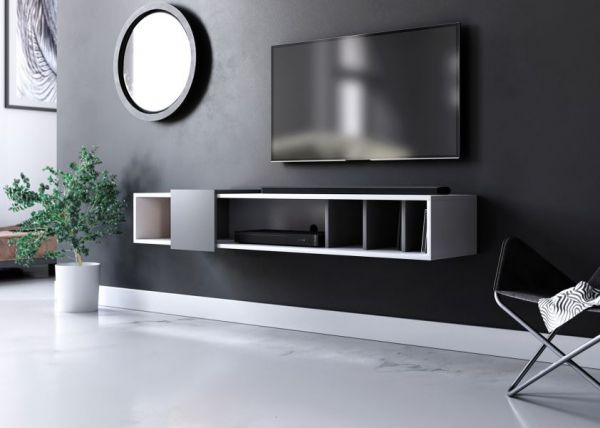 TV-Lowboard Design-T in wei und grau TV-Unterteil hngend 150 x 25 cm