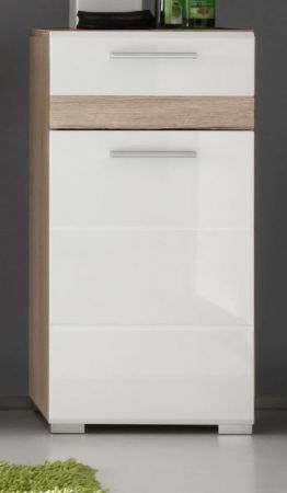Badezimmer Unterschrank SetOne in weiß Hochglanz und Eiche San Remo Badschrank 37 x 80 cm