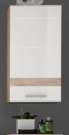 Badezimmer Hängeschrank SetOne in weiß Hochglanz und Eiche San Remo Badschrank 37 x 77 cm