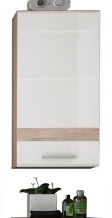 Badezimmer Hängeschrank "SetOne" in weiß Hochglanz und Eiche San Remo Badschrank 37 x 77 cm