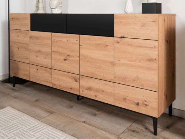 Sideboard Nola in Artisan Eiche und schwarz Anrichte 180 x 90 cm