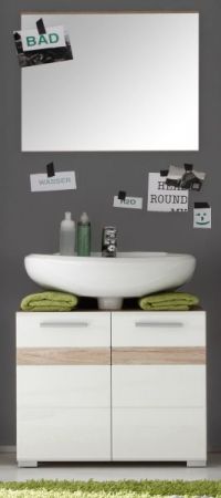 Badezimmer Waschbeckenunterschrank "SetOne" in weiß Hochglanz und Eiche hell Badschrank 60 x 56 cm