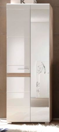 Garderobenschrank SetOne in Hochglanz weiß und Eiche San Remo Flurgarderobe mit Spiegel 2-türig 62 x 195 cm