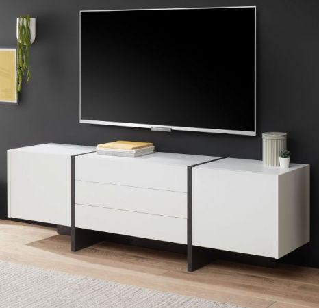 TV-Lowboard Design-M in wei matt und Fresco grau Flat TV Unterschrank in Komforthhe 190 x 60 cm