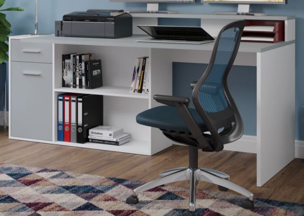 Schreibtisch Gamer in lichtgrau und wei Eckschreibtisch mit Schubkasten 160 - 200 x 92 cm Gamingtisch