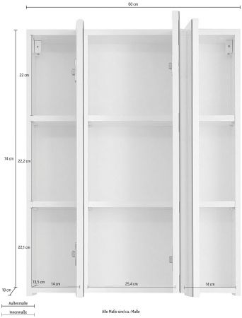 Badezimmer Spiegelschrank Monte in wei Badschrank 3-trig 60 x 74 cm