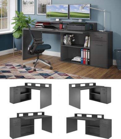 Schreibtisch Gamer in anthrazit matt Eckschreibtisch mit Schubkasten 160 - 200 x 92 cm Gamingtisch