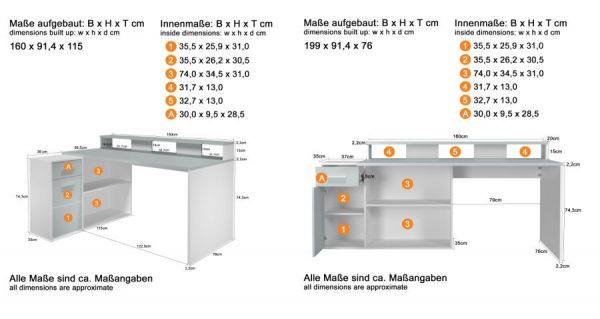 Schreibtisch Gamer in anthrazit matt Eckschreibtisch mit Schubkasten 160 - 200 x 92 cm Gamingtisch