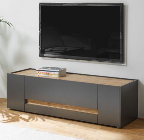 TV-Lowboard Center in grau matt und Wotan Eiche TV-Unterteil 140 x 40 cm