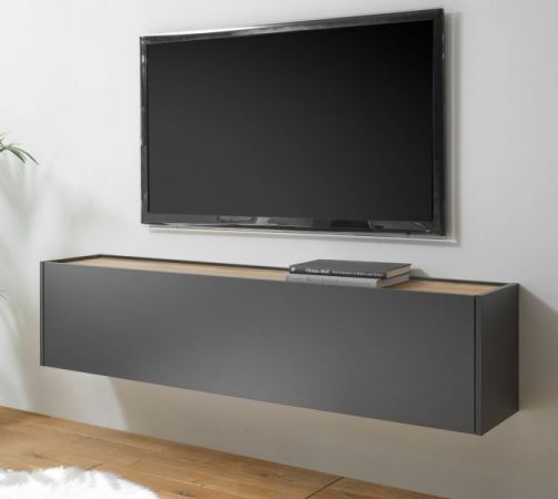TV-Lowboard Center in grau matt und Wotan Eiche TV-Unterteil hngend 150 x 35 cm Hngeschrank