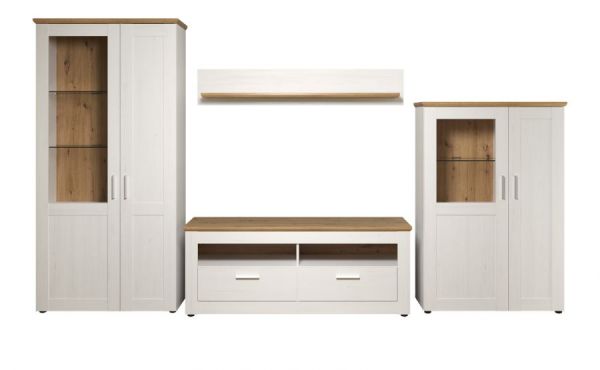 Wohnwand Shade in Andersen Pinie wei und Artisan Eiche Landhaus Schrankwand 4-teilig 368 x 194 cm