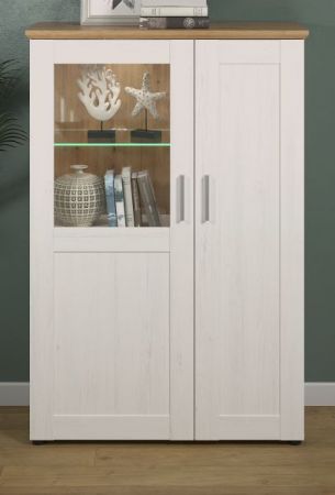 Vitrine Shade in Andersen Pinie wei und Artisan Eiche Landhaus Highboard 95 x 140 cm