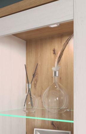 Vitrine Shade in Andersen Pinie wei und Artisan Eiche Landhaus Highboard 95 x 140 cm