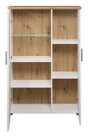 Vitrine Shade in Andersen Pinie wei und Artisan Eiche Landhaus Highboard 95 x 140 cm