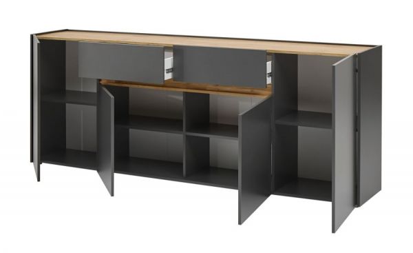 Sideboard Center in grau matt und Wotan Eiche Kommode 220 x 87 cm