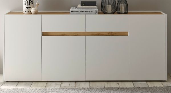 Sideboard Center in wei und Wotan Eiche Kommode 220 x 87 cm