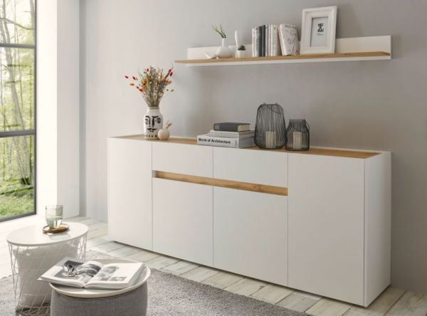 Sideboard Center in wei und Wotan Eiche Kommode 220 x 87 cm