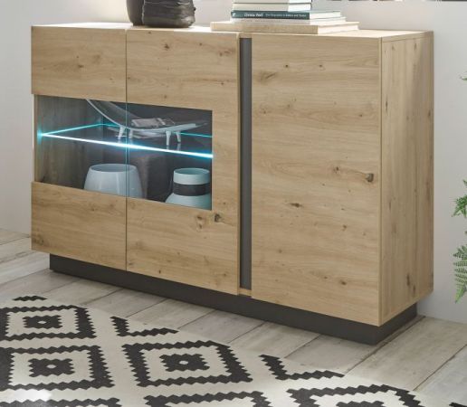 Sideboard Louna in Eiche Artisan und Graphit grau Kommode 138 x 91 cm