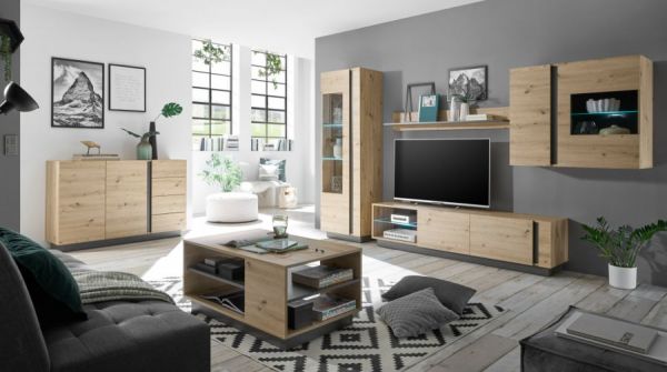 Sideboard Louna in Eiche Artisan und Graphit grau Kommode 138 x 91 cm