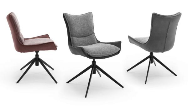 2 x Stuhl Kitami in Anthrazit Chenille-Optik 4-Fustuhl 360 drehbar Esszimmerstuhl 2er Set