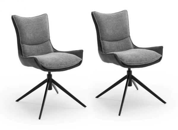 2 x Stuhl Kitami in Anthrazit Chenille-Optik 4-Fustuhl 360 drehbar Esszimmerstuhl 2er Set
