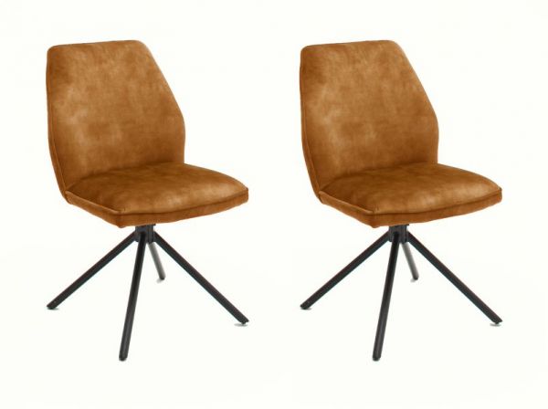 2 x Stuhl Ottawa in curry Vintage Velours-Optik Esszimmerstuhl 2er Set mit Komfortsitzhhe