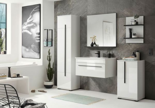 Badm�bel Set Design-D in wei� Hochglanz und schwarz Badkombination MIT Waschbecken 115 x 200 cm