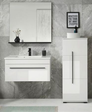 Badm�bel Set Design-D in wei� Hochglanz und schwarz Badkombination MIT Waschbecken 135 x 200 cm