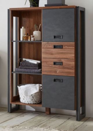 Badezimmer Highboard Auburn in Eiche Stirling und Matera grau Badmbel Midischrank 90 x 140 cm