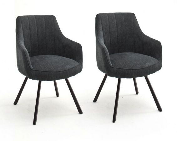 2 x Stuhl Sassello in anthrazit Chenille-Optik 4-Fustuhl 180 drehbar Esszimmerstuhl 2er Set mit Komfortsitzhhe